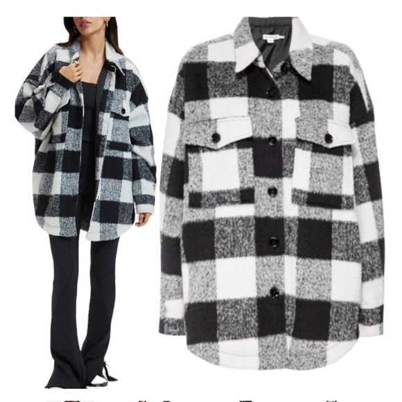NWT Good American Plaid Shacket Black Ivory Plus size 7/8 - 4X/5X - Picture 3 of 6